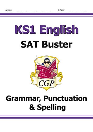 KS1 English SAT Buster workbook cover with cartoon character reading.