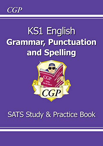 Purple CGP KS1 English Grammar, Punctuation and Spelling SATS study and practice book cover.