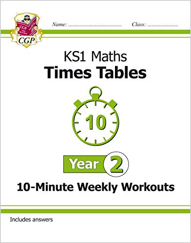 KS1 Maths times tables workbook cover with a clock and "Year 2".