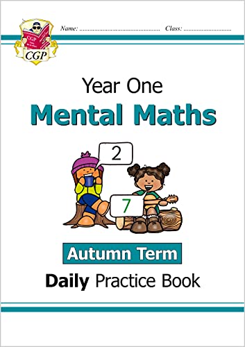 Colourful workbook with maths exercises for children, approximately A4 size, illustrated with simple graphics.