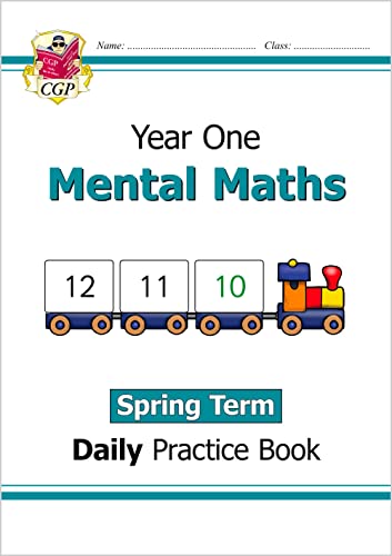 Year One Mental Maths practice book cover with trains and colourful text.