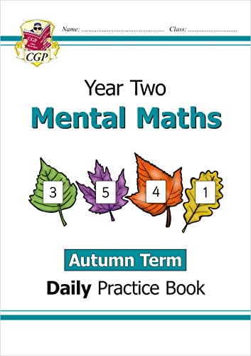 Year 2 maths practice book cover with autumn leaves and numbers.