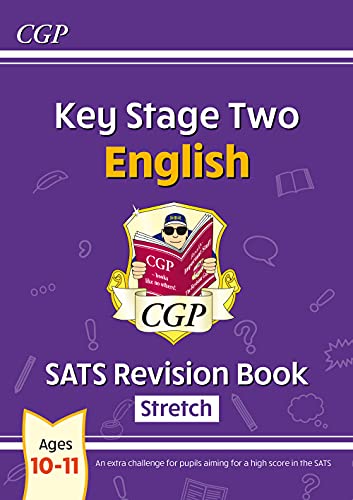 Purple KS2 English revision book cover with a cartoon character reading.