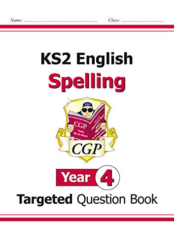 Year 4 KS2 English spelling workbook cover with cartoon character.