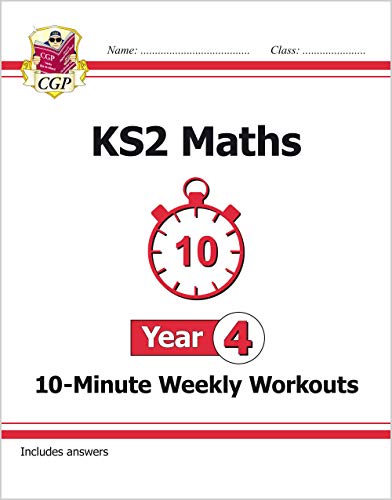 KS2 Maths workout book cover, Year 4, with a stopwatch graphic.