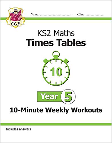 KS2 Maths times tables workout book for Year 5, with a clock image.