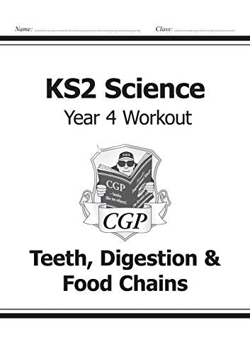 KS2 Science workbook cover with shield emblem and text about teeth & food.