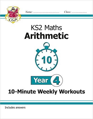 CGP Year 4 Maths Arithmetic workbook cover with a stopwatch icon showing 10 minutes.