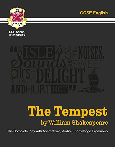 Cover of "The Tempest" study guide with quote and ship illustration.