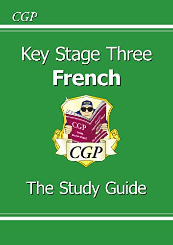 Green CGP Key Stage Three French study guide cover with a cartoon character mascot.