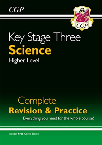 CGP Key Stage Three Science Higher Level study guide cover with black and green background.