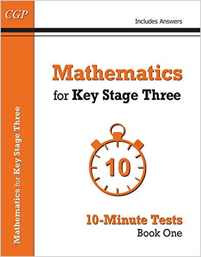 Orange KS3 Mathematics test book with a stopwatch icon and "10-Minute Tests".