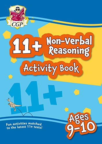 CGP 11+ Non-Verbal Reasoning activity book cover for ages 9-10 on a blue background.