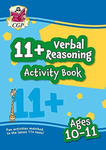 Colorful cover of a children’s “11+ Verbal Reasoning” activity book with a giraffe.