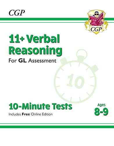 Book cover for 11+ Verbal Reasoning practice tests, ages 8-9.