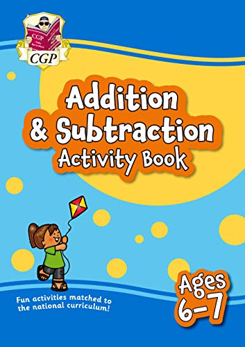 Colourful activity book with maths exercises for children, A4 size, illustrated with cartoon characters.
