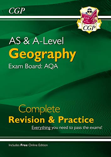 CGP A-Level Geography AQA revision guide cover with green background and text.