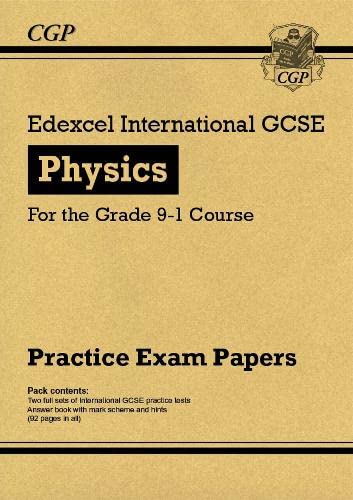 Tan cover of Edexcel International GCSE Physics practice exam papers.