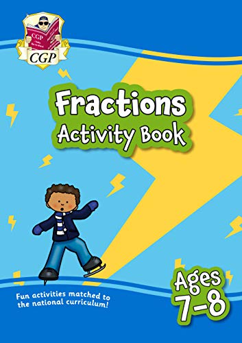Cover of Fractions Activity Book for ages 7-8 featuring a boy rollerblading.