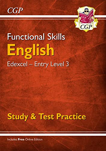 CGP Functional Skills English Edexcel Entry Level 3 study and test practice book cover.