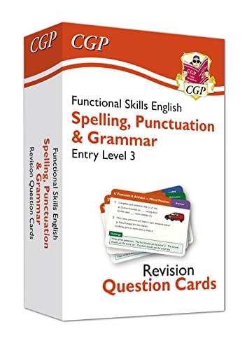Red revision question cards for English spelling, punctuation, and grammar.