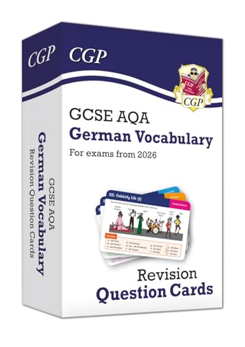 Blue and white box of German vocabulary revision question cards.