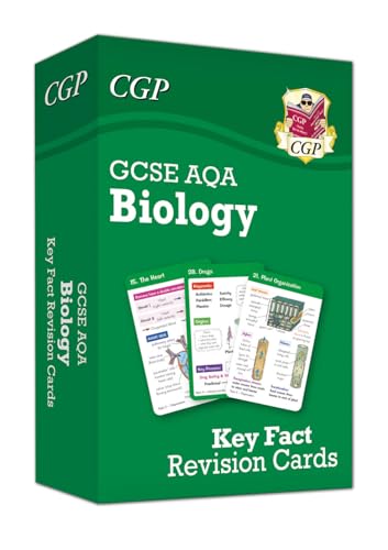 Green box of GCSE AQA Biology revision cards with sample cards visible.