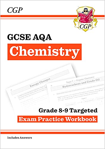 GCSE Chemistry workbook with practice questions, red and white cover.