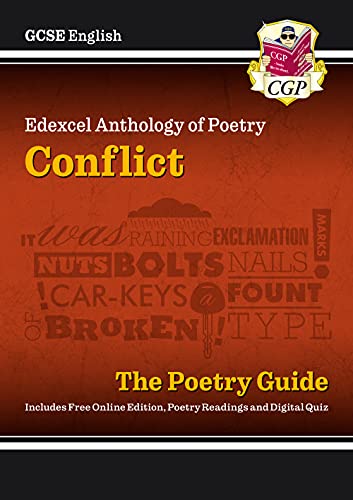 CGP GCSE English Edexcel Conflict Poetry Guide cover with orange background and text.