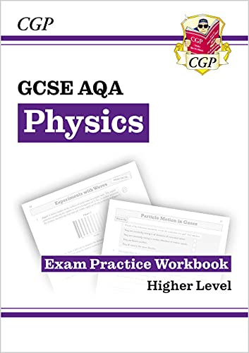 GCSE Physics AQA revision workbook cover with practice pages shown.