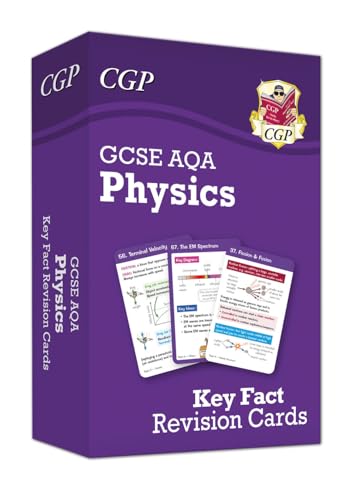 Purple box of AQA GCSE Physics revision cards with example cards shown.