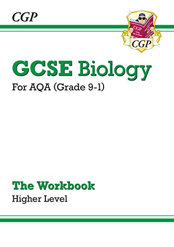 GCSE Biology workbook cover, AQA grade 9-1, higher level, CGP edition.