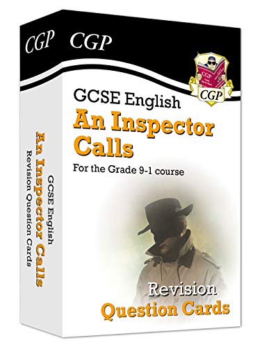 CGP GCSE English An Inspector Calls revision question cards box with a man illustration.