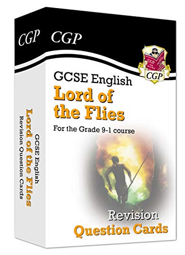Box of CGP GCSE English Lord of the Flies revision question cards.