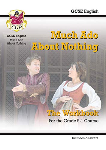 GCSE English workbook cover for Shakespeare’s “Much Ado About Nothing” with actors.