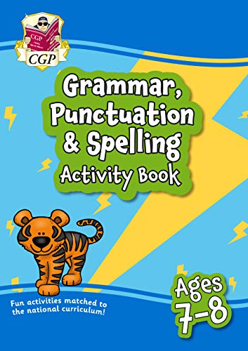 CGP activity book cover for ages 7-8 featuring a tiger on a blue background.