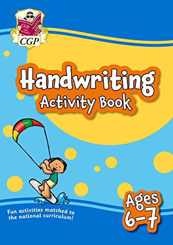 Colourful activity book with handwriting exercises for children, A4 size, illustrated cover.