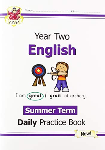 Year 2 English practice book cover with archery illustration.
