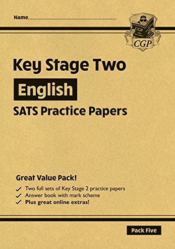 Tan cover for CGP Key Stage Two English SATS Practice Papers Pack Five.