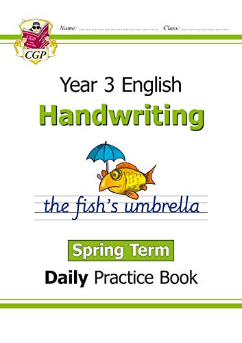Year 3 English handwriting practice book cover with a fish and umbrella.