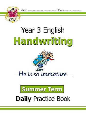 Year 3 handwriting practice book cover with cartoon and text.
