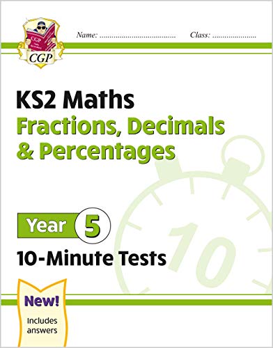 Colourful book cover with maths exercises, for upper primary school students, with fraction graphics.