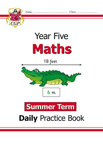Year 5 Maths practice book cover with an alligator and measurements.