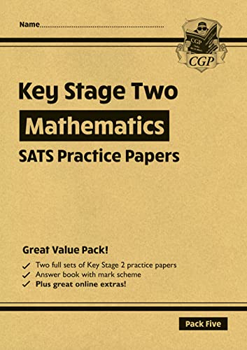KS2 Maths SATs practice paper cover, beige background, black text, CGP logo.