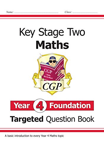 Red maths question book cover for Year 4, with shield logo.