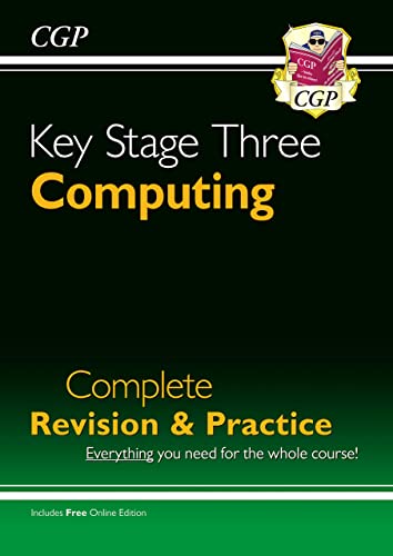 CGP Key Stage Three Computing revision and practice book cover with green and black background.