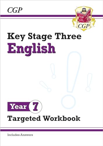 CGP Key Stage Three English Year 7 Targeted Workbook cover with purple text.