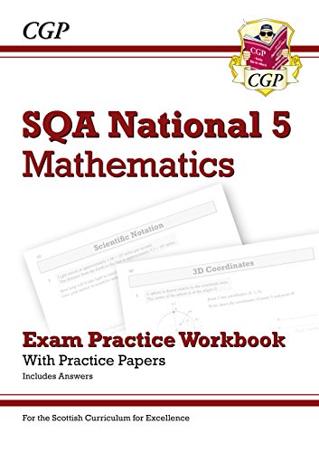 Cover of a red and white National 5 Maths exam practice workbook.