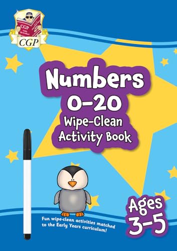 Colorful wipe-clean numbers activity book for young children with a penguin and pen.
