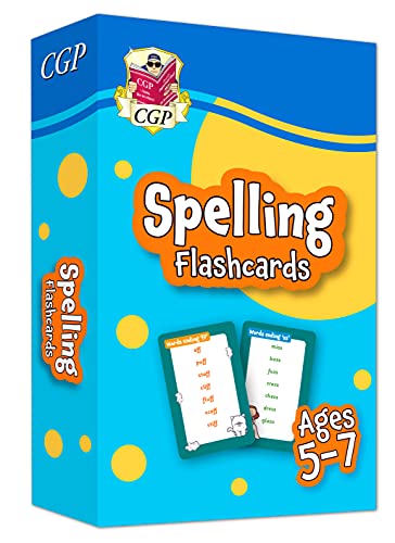 Colorful box of spelling flashcards for children ages 5-7.